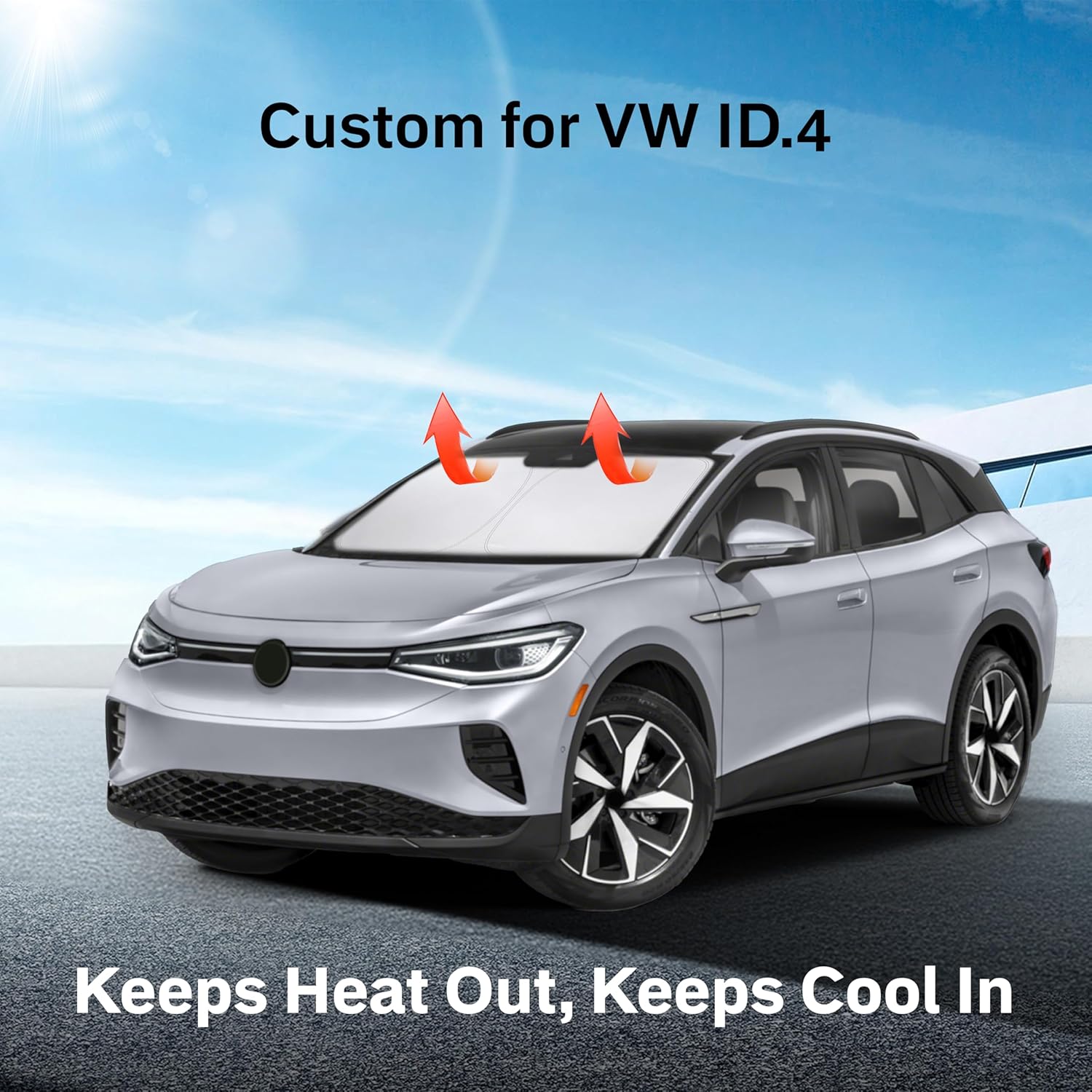 for Volkswagen ID 4 2021-2025 Windshield Sunshade Compatible-EcoNour 240T Polyester Material Cars Sun Visor Reflector Blocks UV Rays - Foldable Sunshade Interior Protection Volkswagen Accessories