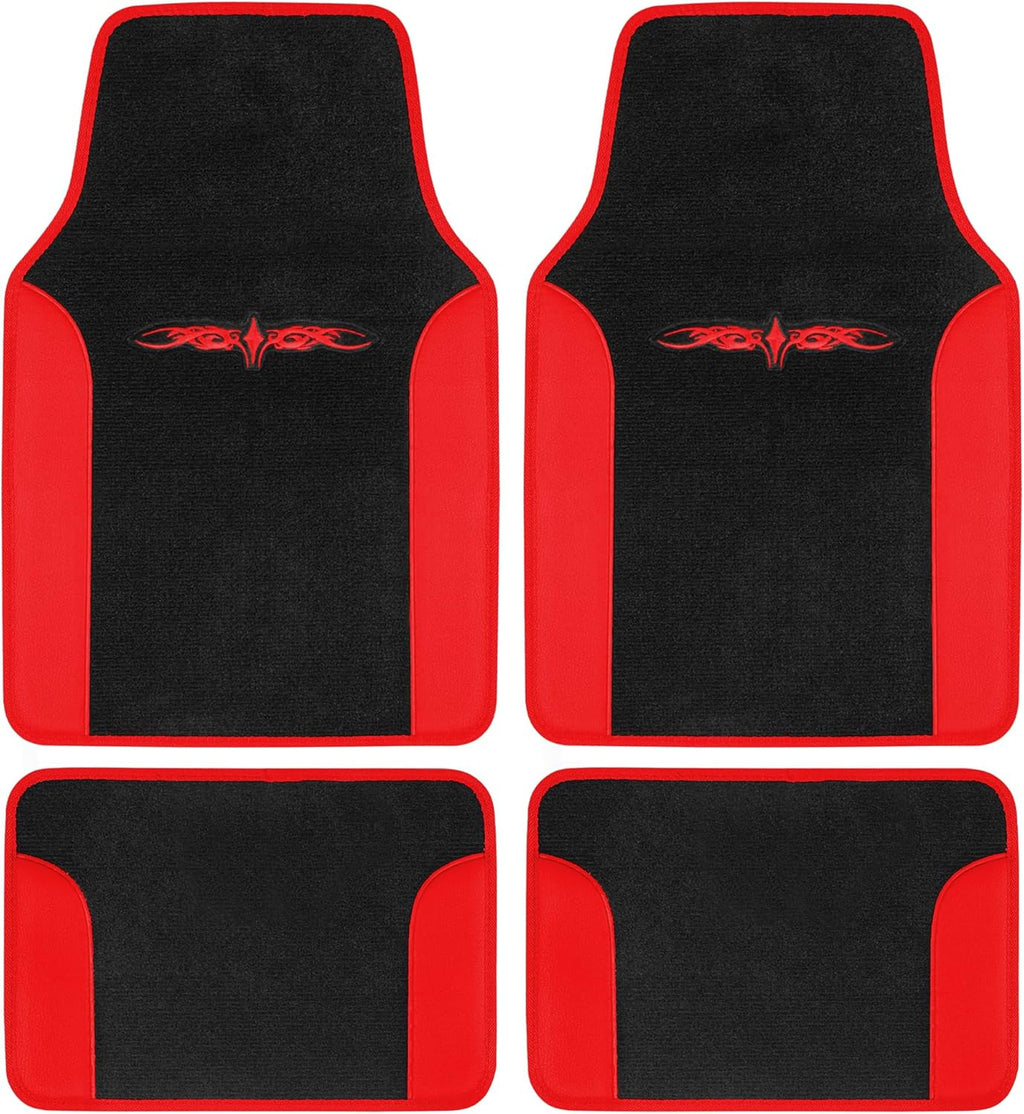 carXS Fresh Two-Tone Carpet Floor Mats, Tribal Tattoo Design with Vinyl Trim for Car Sedan Truck SUV, Front & Rear Set of 4, Universal Fit