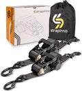 Strapinno Retractable Ratchet Tie-Down Straps,5,000 lbs Breaking Strength- 2 in x 12 ft Heavy Duty Ratchet Strap with Safety Lock S Hooks for Motorcycles, ATVs, UTVs, Lawn Equipment & Cargo (Black)