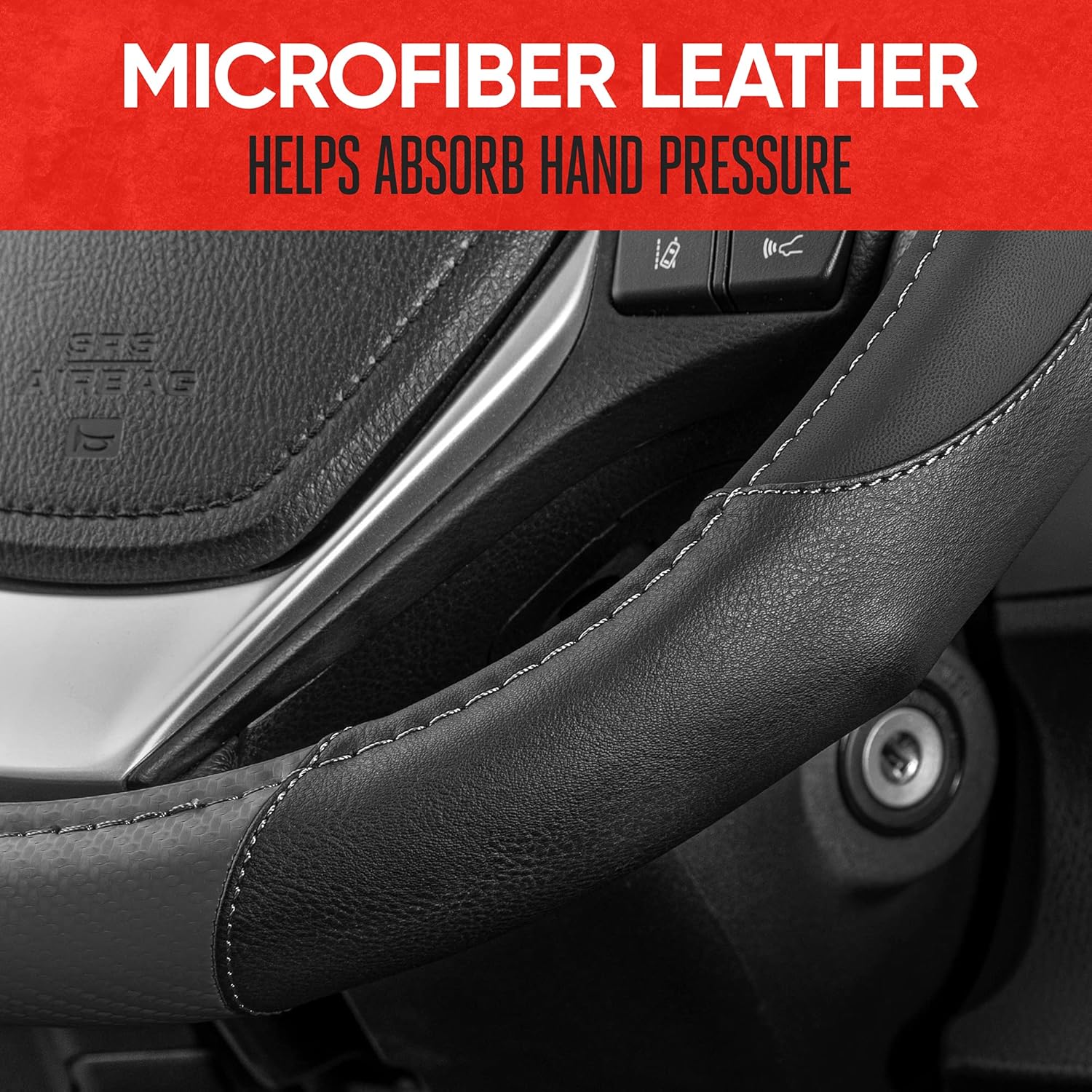 Motor Trend GripDrive Carbon Fiber Steering Wheel Cover, Non-Slip Sporty Racing Faux Leather Ergonomic Comfortable Handle, Steering Wheel Cover for Cars Trucks Vans SUV - Fits Standard 15 Inch - Gray