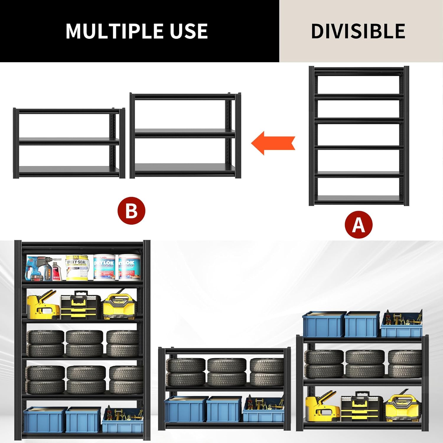 82" H Heavy Duty Garage Shelving 3000LBS Storage Shelves Adjustable 6 Tier Metal Shelving Unit, Industrial Utility Rack for Garage, Workshop, Basement, Home Office 82" H*48W*18D