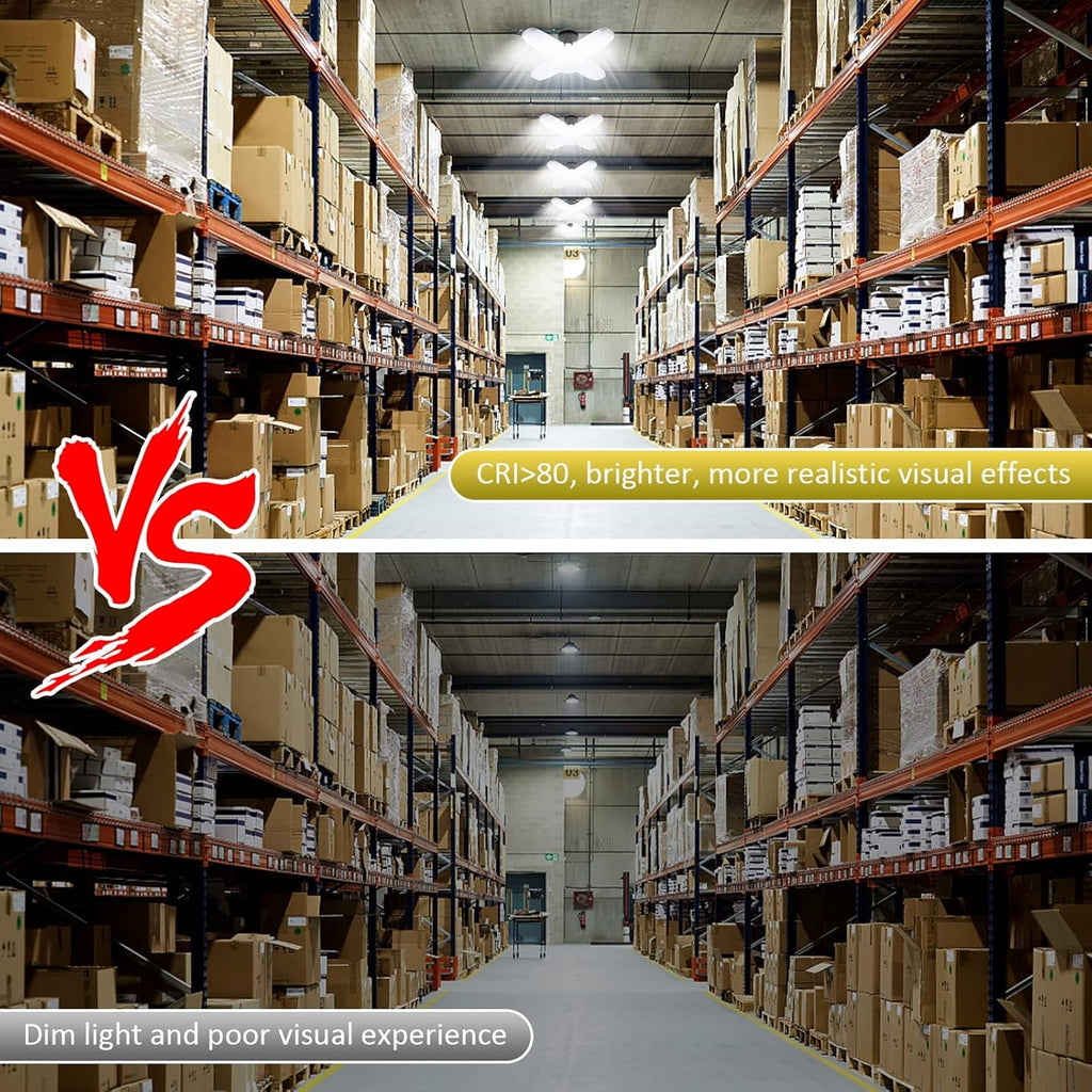 LED Garage Lights 2 Pack, 4 Foot Adjustable Ceiling Light, 6500k 8000LM Deformable E26/E27 Garage Lights for Shop, Basement, Workshop