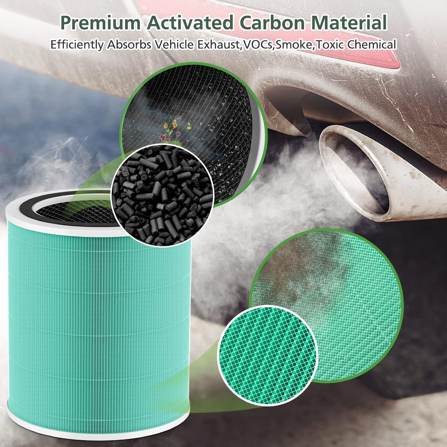 Core 400S Toxin Absorber Replacement Filter for LEVOIT Core 400S Smart WiFi Air Purifie-r, 3-in-1 HEPA Activated Carbon Filter, Core400S-RF-TX (LRF-C401-GUS), Green, 2 Pack