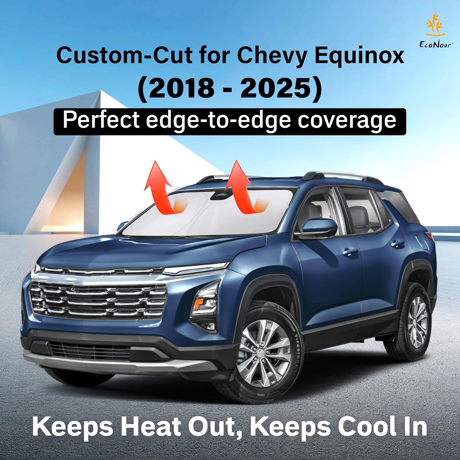 EcoNour Windshield Sun Shade Compatible for Chevy Equinox (2018–2025) | Custom Fit Front Window Shade | 4-Layer, 240T Sunshade Accessories | UV & Heat Reflector for Equinox Windshield