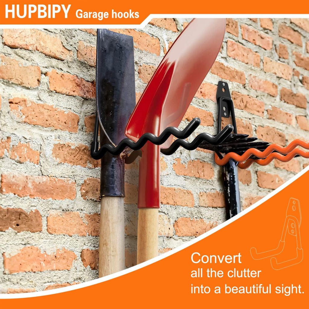 Heavy Duty Garage Hooks 4 Pack, 7.7 inch Wave Long Hanger, Wall Mounted Storage System, Power and Garden Tool Organizer, for Hanging Ladders, Bikes, Hose, Bulk Items and More