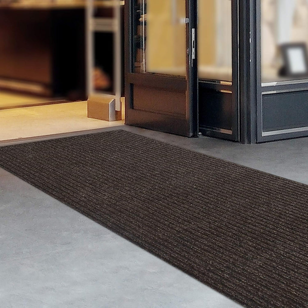 iCustomRug Spartan Weather Warrior Indoor/Outdoor Utility Ribbed Carpet Runner with Non-Slip Thermoplastic Rubber Backing, 3ft X 8ft in Brown