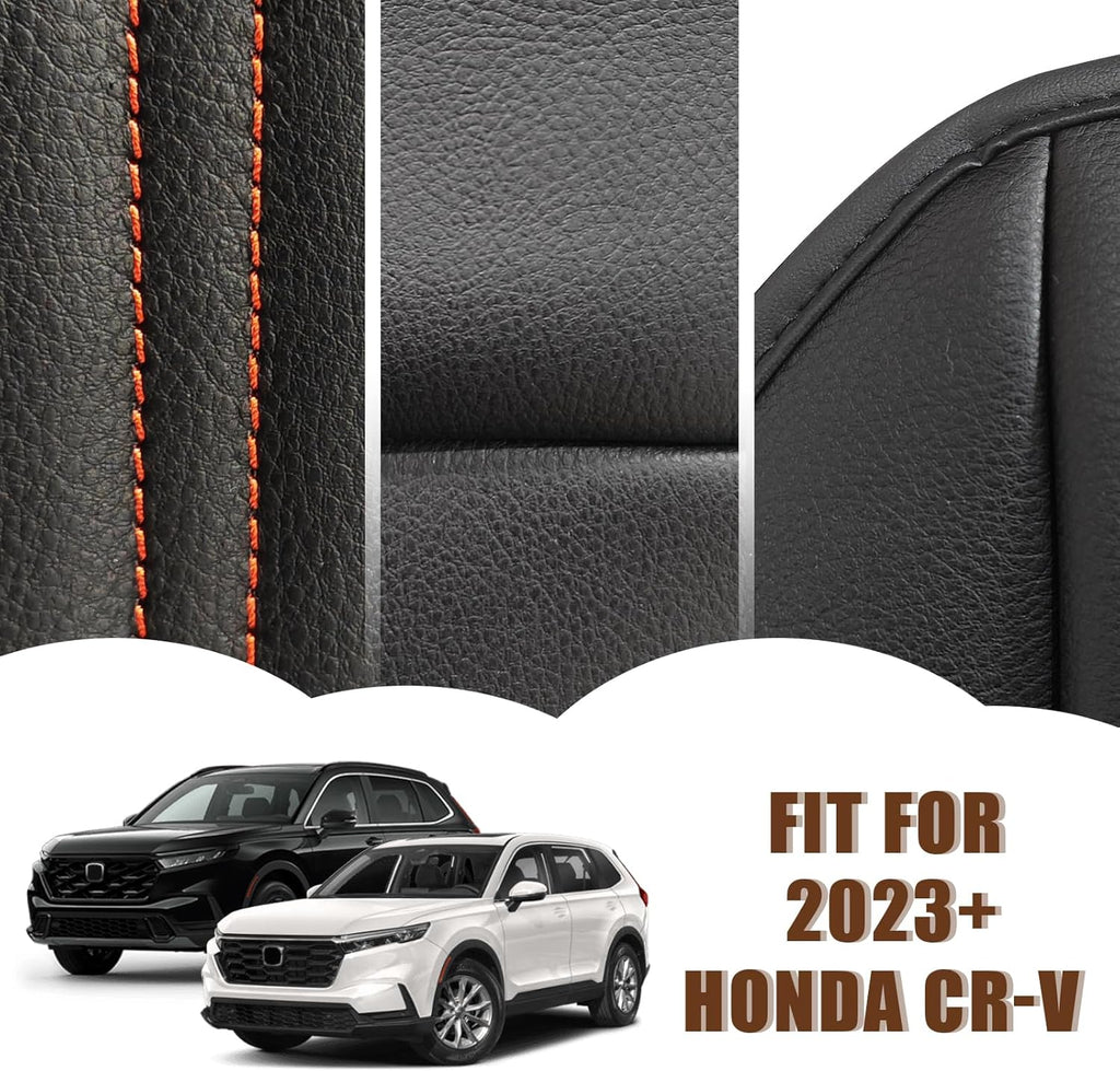 Muslogy Center Console Cover Compatible with 2023+ 2025 2026 Honda CR-V Accessories CRV Hybrid LX EX EX-L Sport Touring Armrest Cover Lid Cushion Protector Vegan Leather Extra Soft(Black/Orange Trim)
