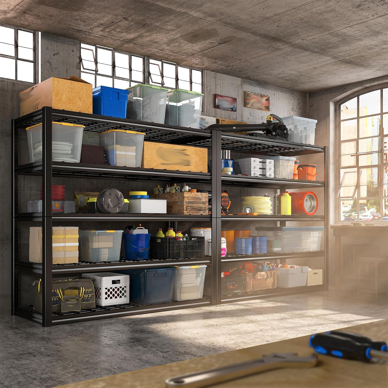 REIBII 48" W Garage Shelving Heavy Duty Load 2500LBS, 5 Tier Storage Shelves, Adjustable Metal Shelves for Warehouse, Pantry, Basement, 48" W X 72" H X18 D, 3PC