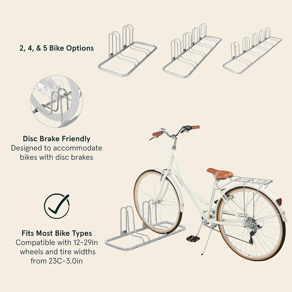 Retrospec Stash Rack 2, 4 & 5 Bike Floor Stand Bicycle Storage Organizer for Mountain Bike, Road Bike, Weather Resistant Fine Powder Steel Coating Fits Wheels up to 3"