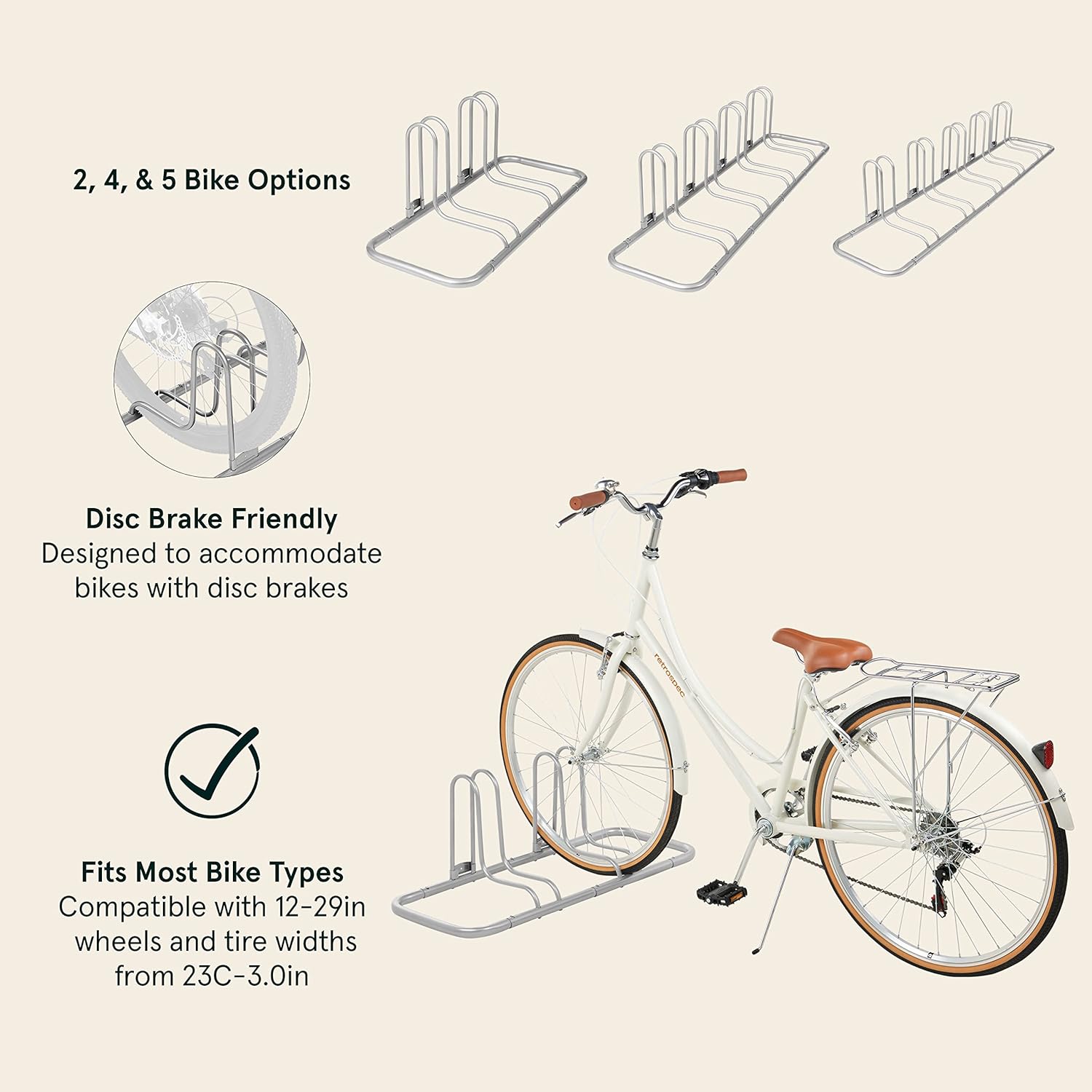 Retrospec Stash Rack 2, 4 & 5 Bike Floor Stand Bicycle Storage Organizer for Mountain Bike, Road Bike, Weather Resistant Fine Powder Steel Coating Fits Wheels up to 3"