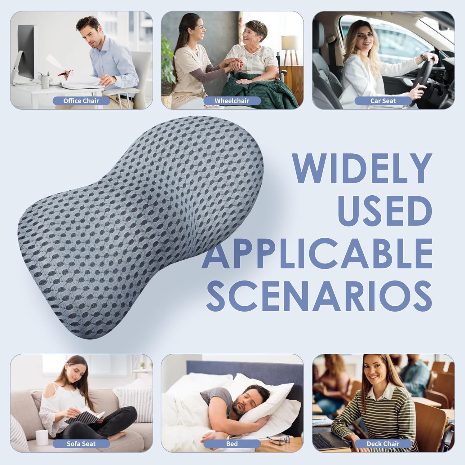 Lumbar Support Pillow, Memory Foam Back Support Pillow for Office Chair, Car Seat, Gaming Chair, Recliner and Bed, Neo Cushion for Low Back Pain Relief (Mesh, Gray)
