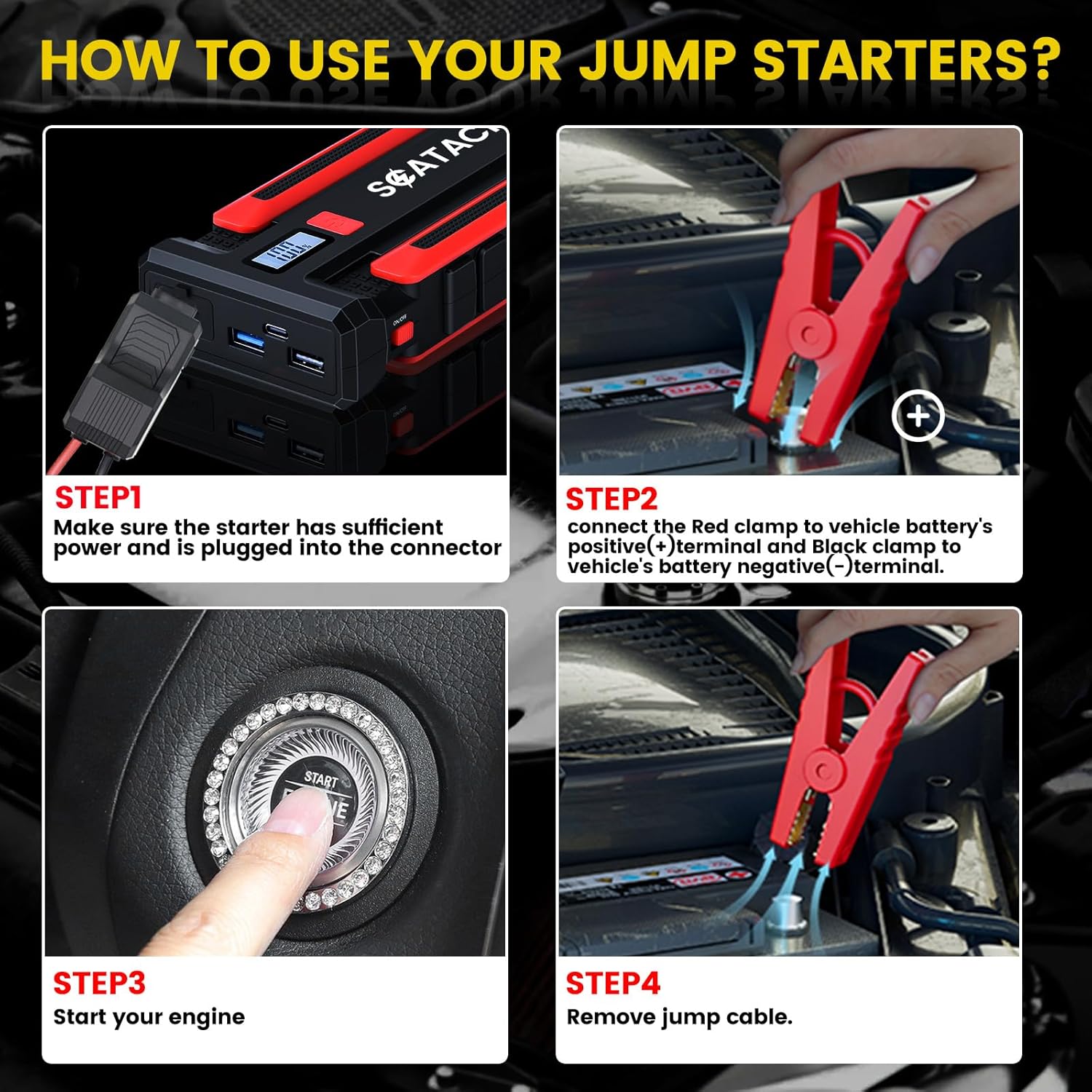 Scatach 002 3500A Car Battery Jump Starter,12V Jump Starter Battery Pack (up to 10.0L Gasoline and 8.0L Diesel Engine),12V Portable Jump Box with LED Display, 3 Modes Flashlight and Jumper Cable