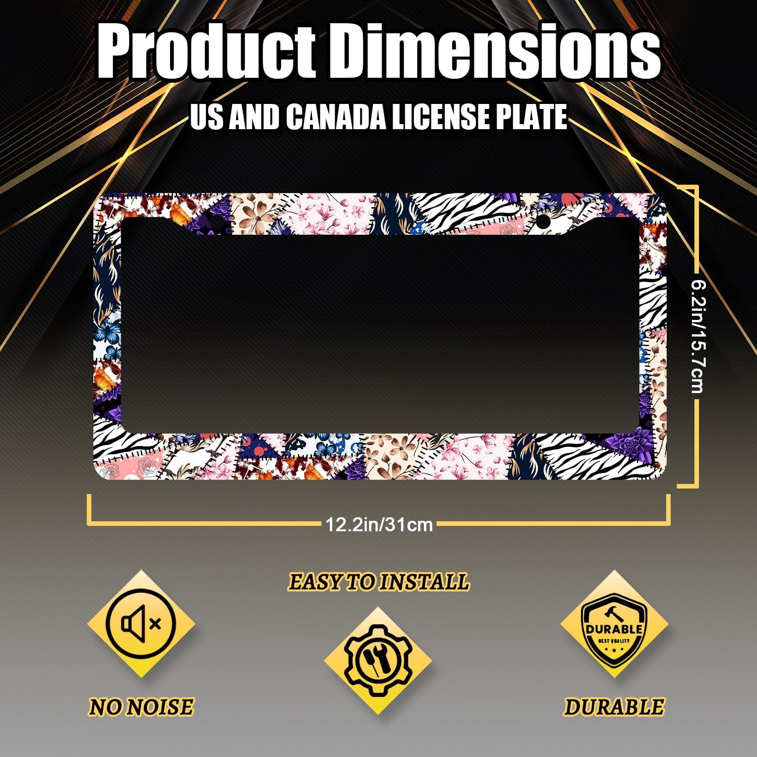 Abstract Art Flowers License Plate Frame Colorful Floral License Plate Holder Stainless Steel Funny Design 12.3" x 6.3"Compatible with Standard License Plate for USA Canada