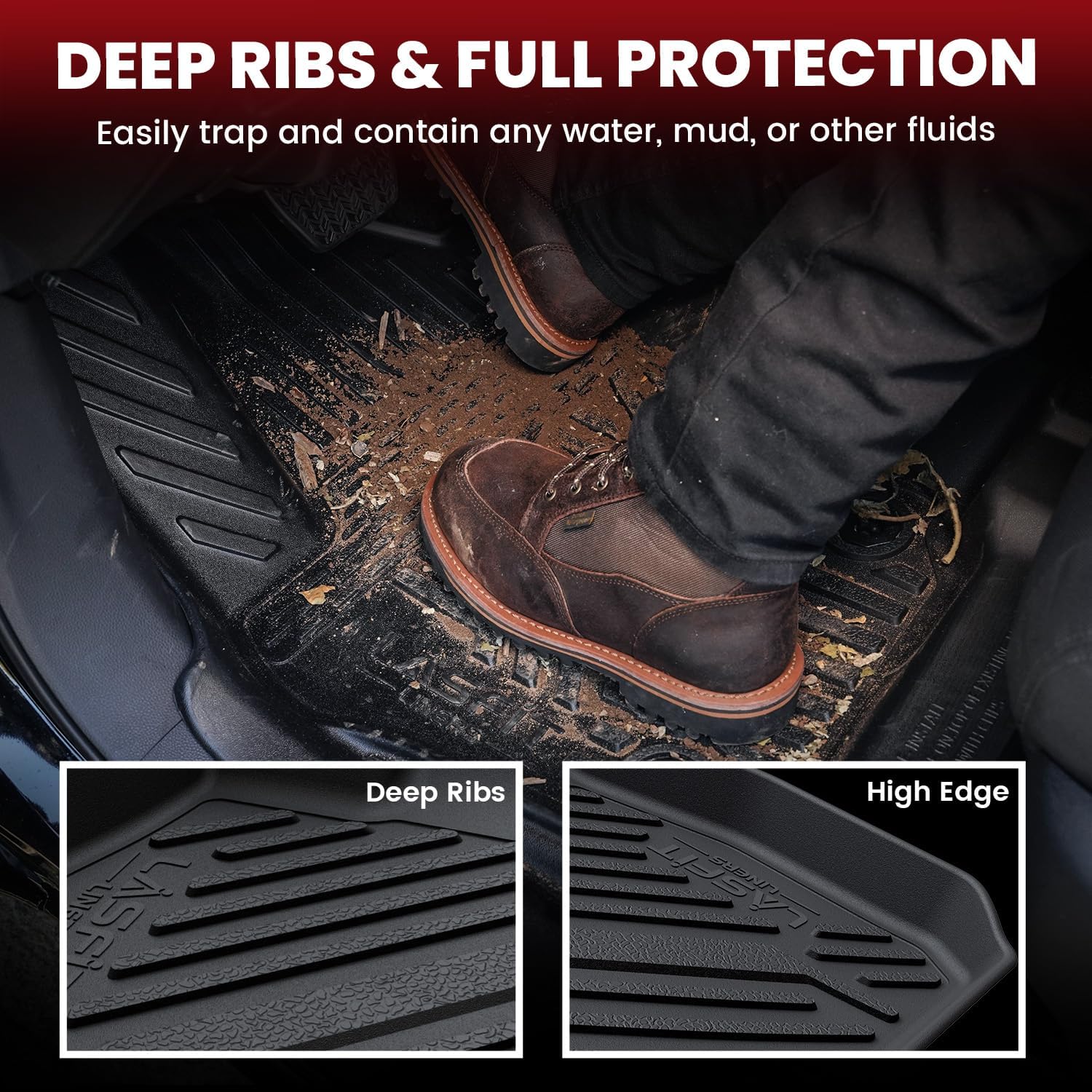 LASFIT Floor Mats & Cargo Liner Fit for Mazda 3 2025 2024 2023 2022 2021 2020 2019(Only Fits Sedan Models) All Weather TPE Floor Liners Front & Rear Row Full Set Accessories - Black