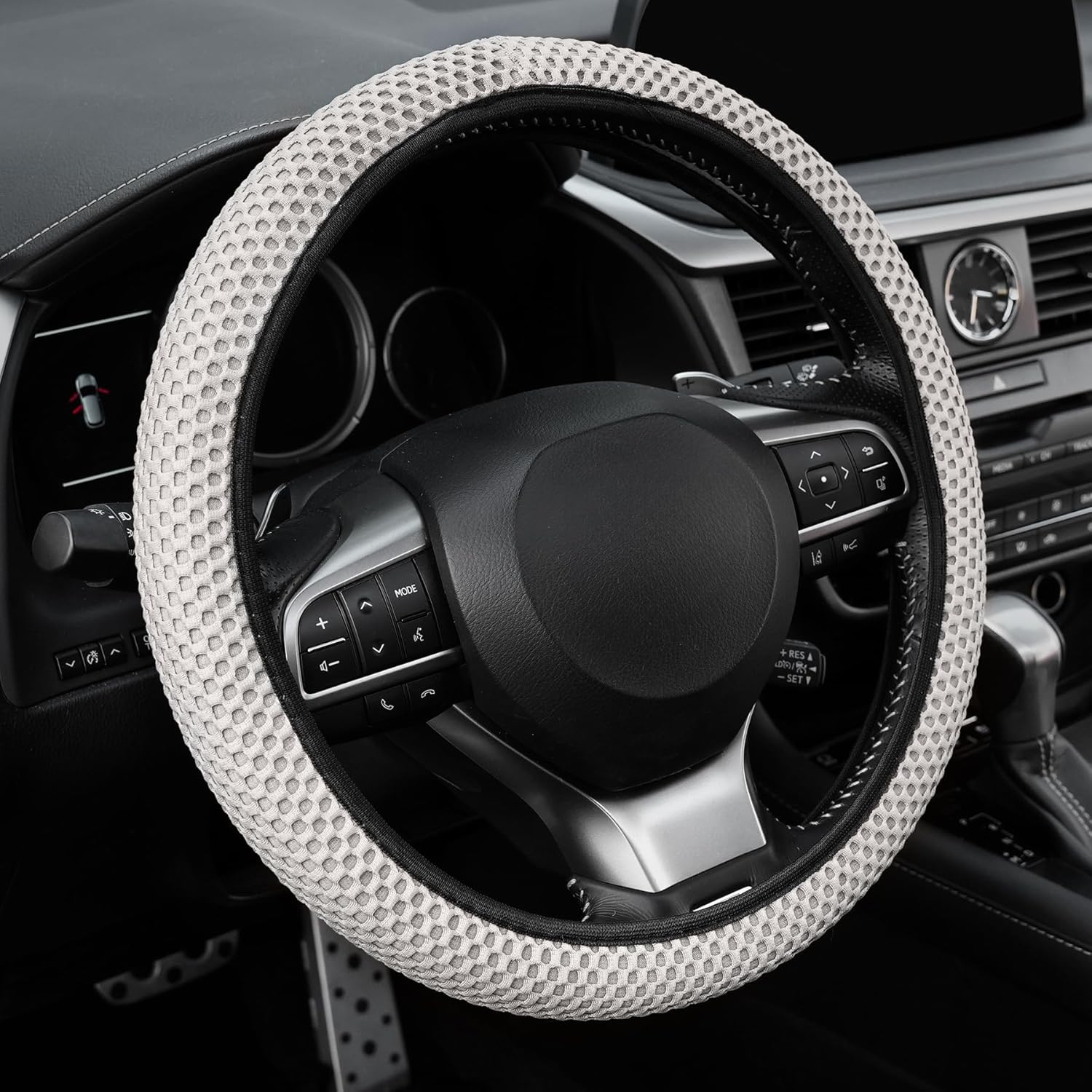alpmosn Elastic Stretch Steering Wheel Cover, Breathable Microfiber Ice Silk, Anti-Slip, Odorless, Easy Carry, Universal Interior Accessories Steering Wheel Cover for Women & Men (Grey)