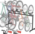 5 Bikes Floor Stand, Adjustable Bicycle Parking Rack with Hook for Garage, Indoor, Outdoor, Free Combination Bike Storage Cycle Rack for Mountain, Road and Kids Bikes, Max Tire Width 2.5”