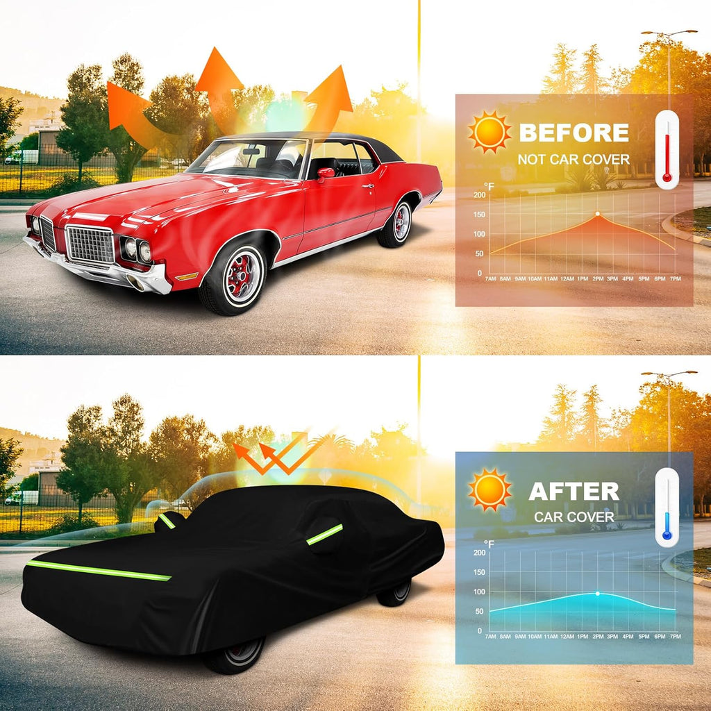 QUNSUNUS Waterproof Car Cover for Oldsmobile Cutlass 1966-1980/1988, Outdoor Car Cover with Zipper, Full Exterior Car Covers for Automobiles All Weather with Wind, Sun, UV and Dust Protection