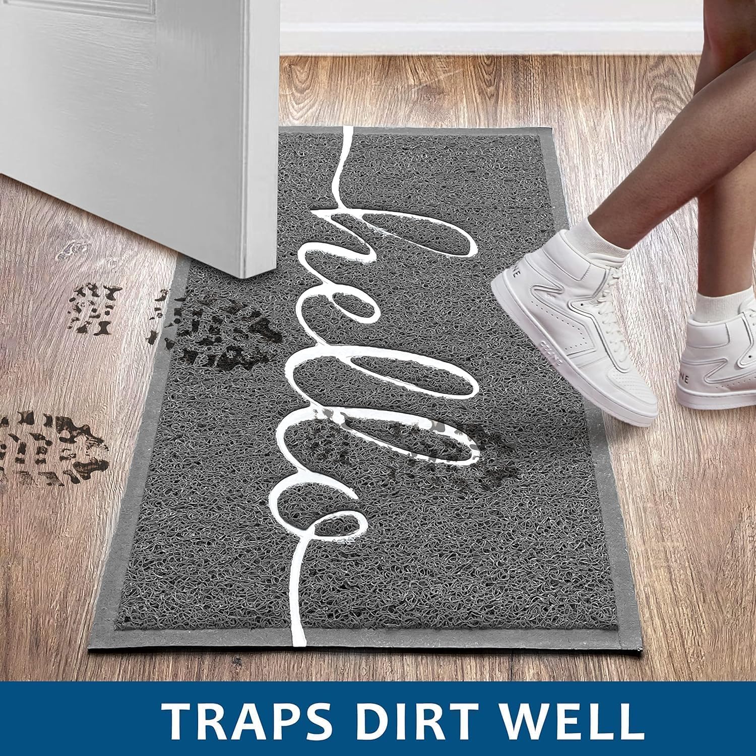 EARTHALL Door Mat Outside Inside Hello Doormat, 36"x24", Durable Floor Mat Non Slip Mat Ultra Absorb Mud Easy Clean Front Doormat for Garage, Entryway, Patio, High Traffic Areas, Grey