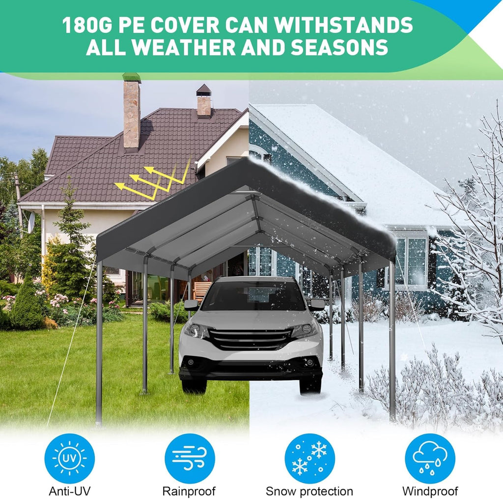 12X20 Ft Heavy Duty Carport Canopy, Portable Garage, Car Tents, Easy to Assemble, Reinforced Structure, with Hanging Edge, Applicable to Car, Bike, Boat, Party (Gray)