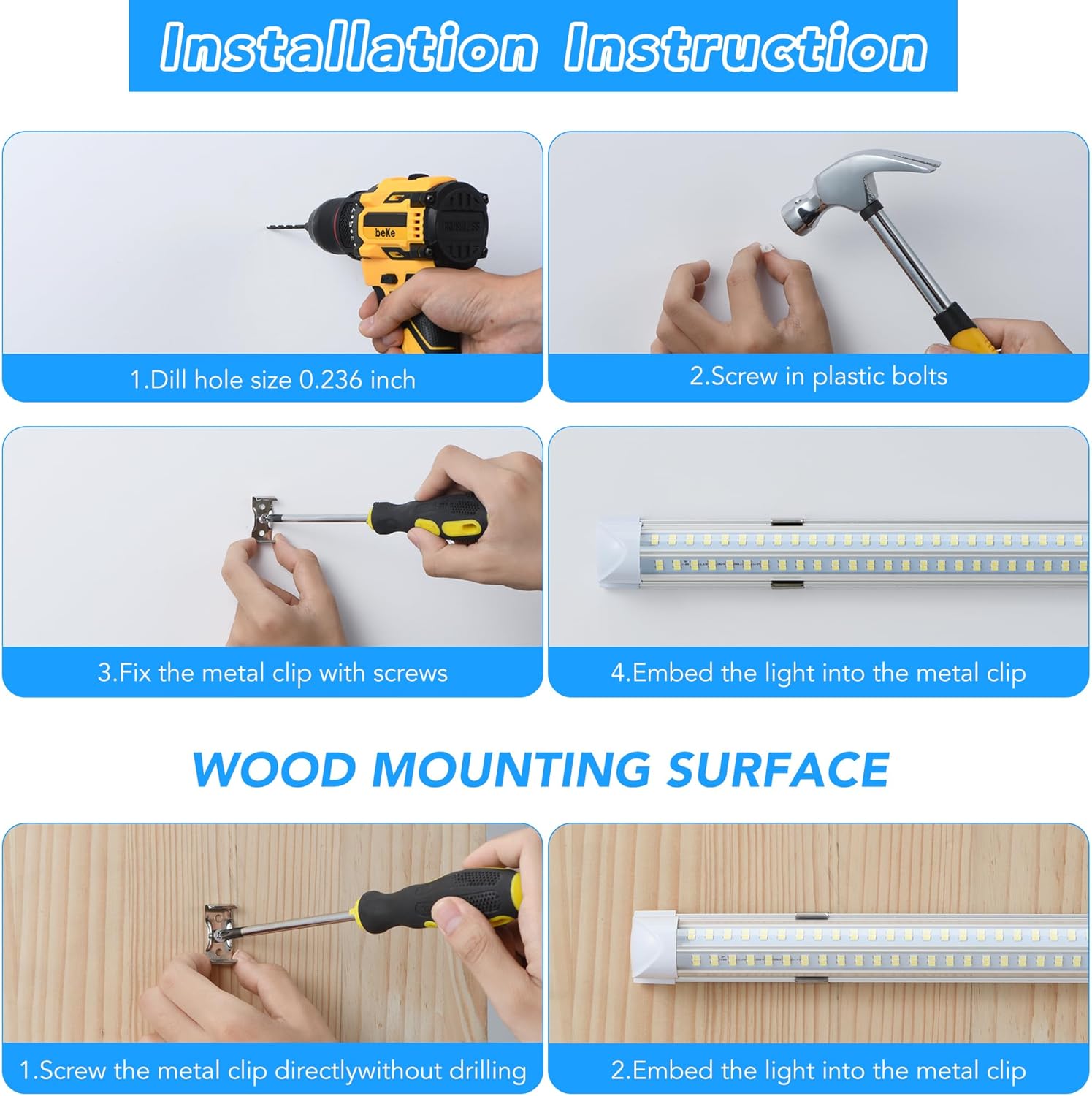 T8 LED Shop Lights, 4 Pack Garage Light 4FT 60W 9600LM 6000K, Work Lights Ceiling LED, Linkable Lighting, Plug & Play Energy-Saving for Warehouse Basement Gym Room(V4)