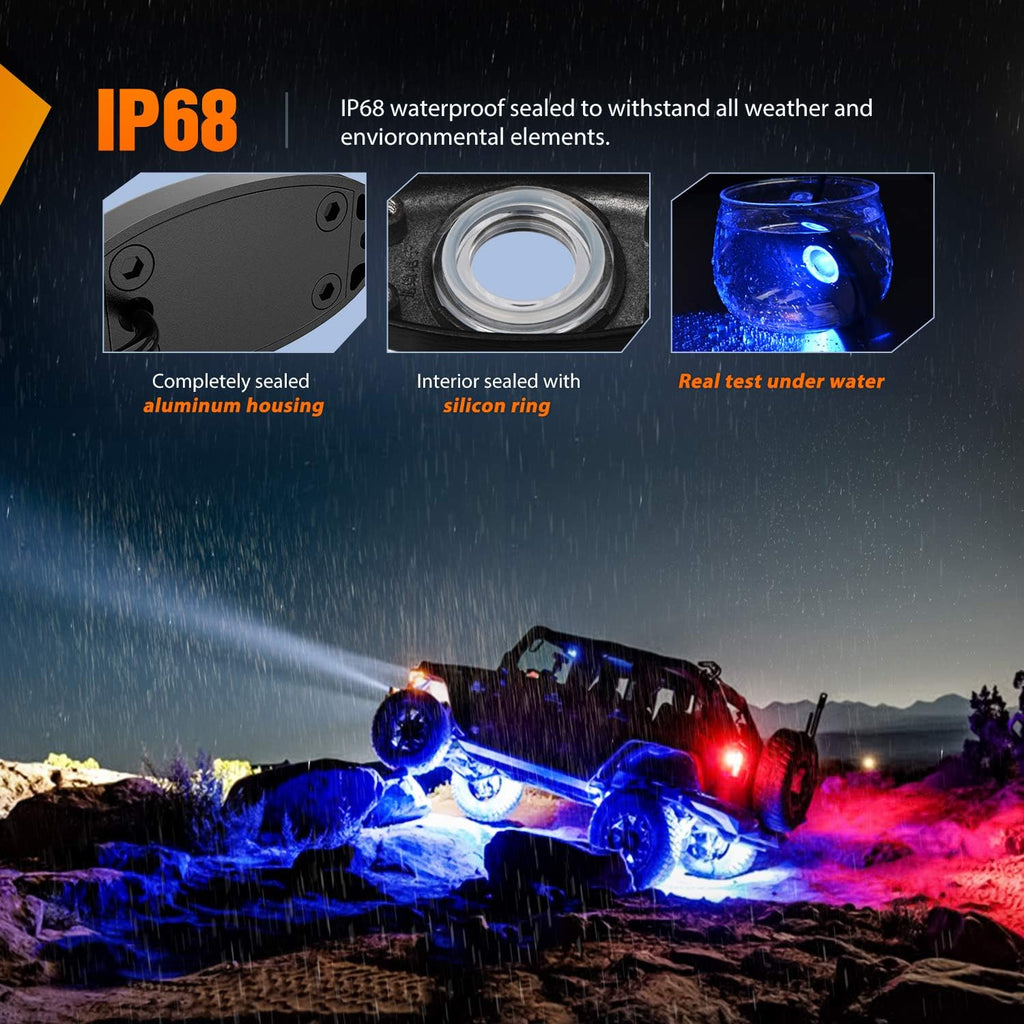 Nilight LED Rock Light Pods Waterproof Under Body Wheel Well Light Exterior Interior Lights for Car Truck Pickups ATV UTV SUV Motorcycle Boat, 6PCS Blue