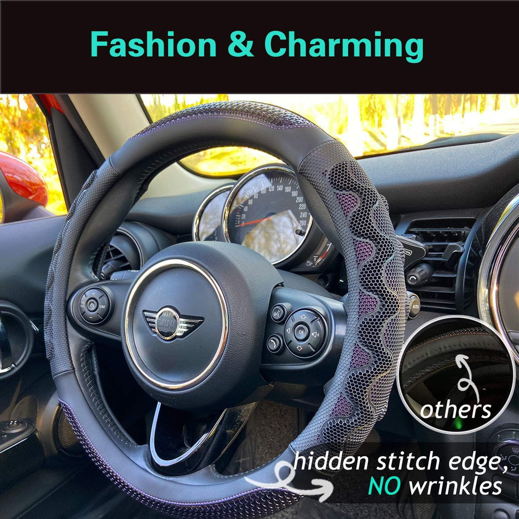 PINCTROT Steering Wheel Cover Great Grip with 3D Honeycomb Anti-Slip Design, Universal 14.5-15 Inch (Purple)