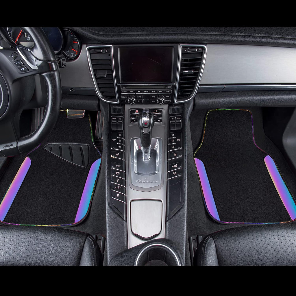 CAR PASS Chameleon Iridescent Reflective PU Leather&Waterproof Universal Carpet car Floor mats,Fit for 95% Suvs,Sedans,Vans,Trucks&Car Mat for Women(Reflective Color Change)
