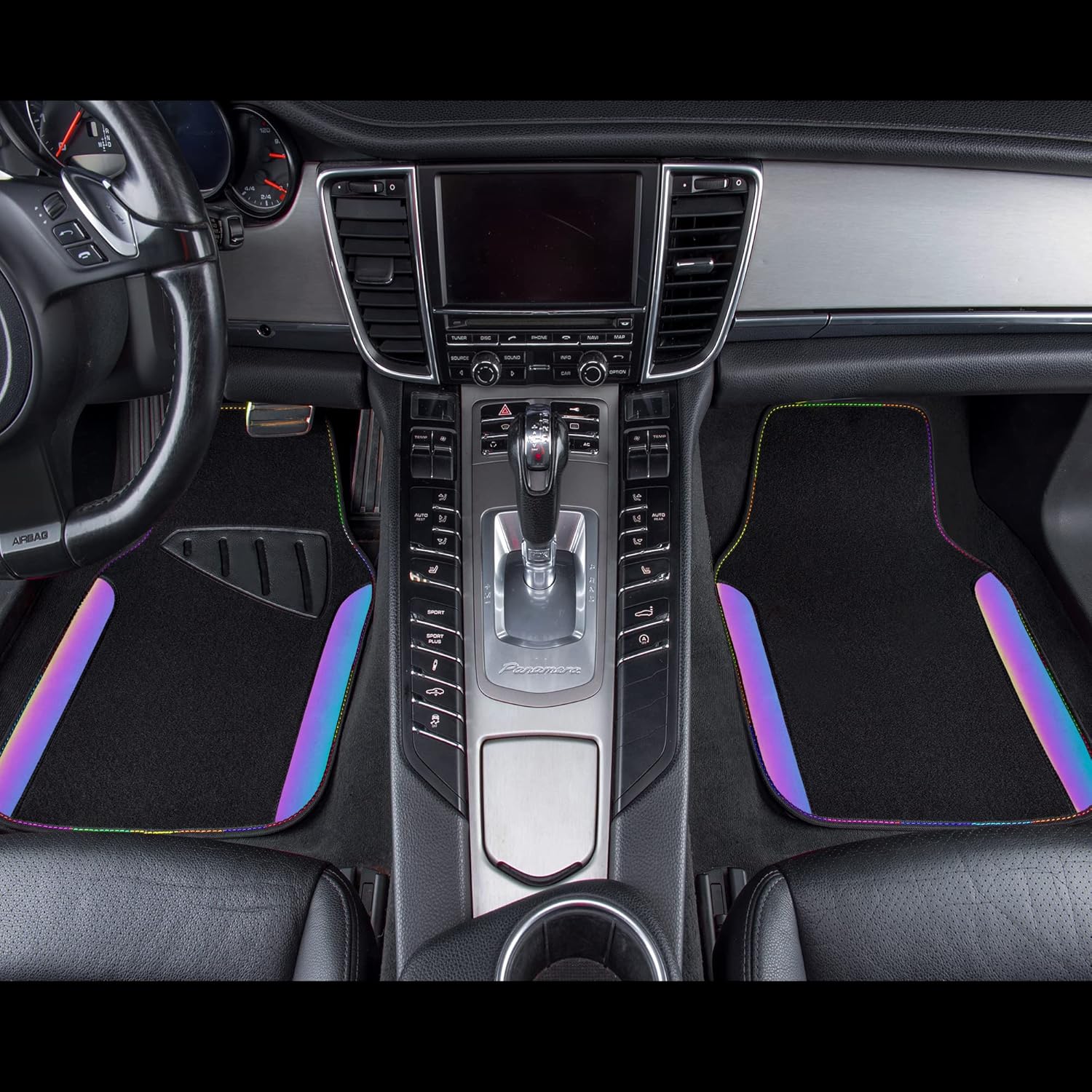 CAR PASS Chameleon Iridescent Reflective PU Leather&Waterproof Universal Carpet car Floor mats,Fit for 95% Suvs,Sedans,Vans,Trucks&Car Mat for Women(Reflective Color Change)