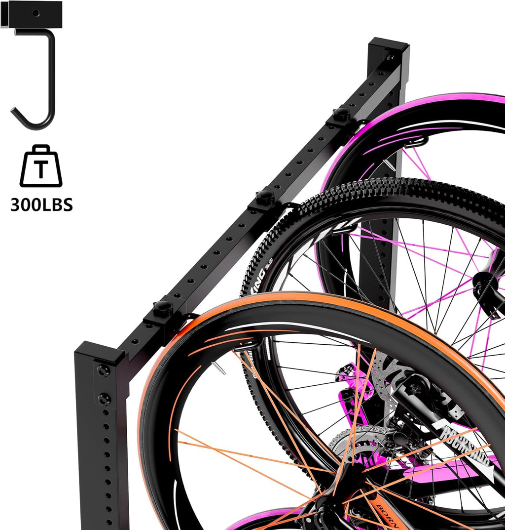 Freestanding Bike Rack for Garage Stroage, 300 Lbs 5 Bikes Storage Rack Steel Vertical Bicycle Rack W/Hooks & Helmet Hooks, Floor Stand Bike Racks for Home and Garage Organizer (4-Bike Rack)