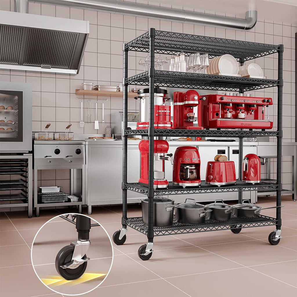 IZEUK Garage Shelving Wide Storage Shelves 5 Tier Metal Shelves Heavy Duty Adjustable Utility Shelf Rack Black 23.6" D x 53.1" W x 73.6" H
