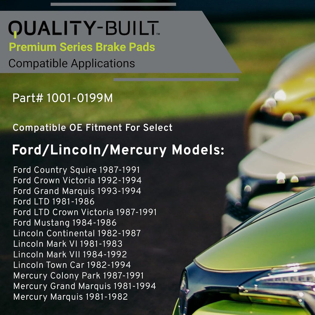 Premium Semi-Metallic Front Brake Pads (1001-0199M) Compatible with 1981-1994 Ford/Lincoln/Mercury (Colony Park/Continental/Country Squire/Crown Victoria/Grand Marquis & More)
