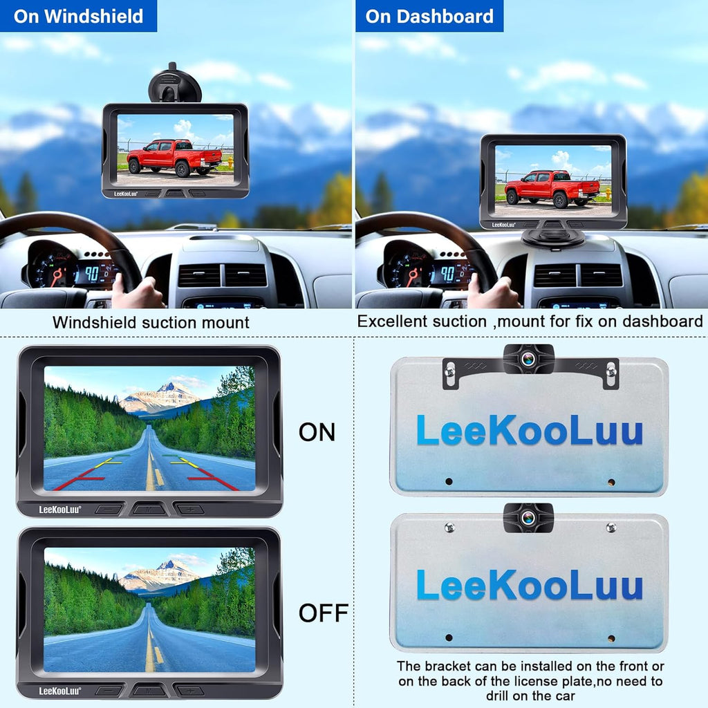 Wireless Backup Camera Ease Install - Color Image HD 1080P 5 Inch Monitor Digital Signal Stable No-Delay Bluetooth Rear View Camera Auto-Switching Night Vision for Truck/Car/Pickup/SUV/Camper - LK2