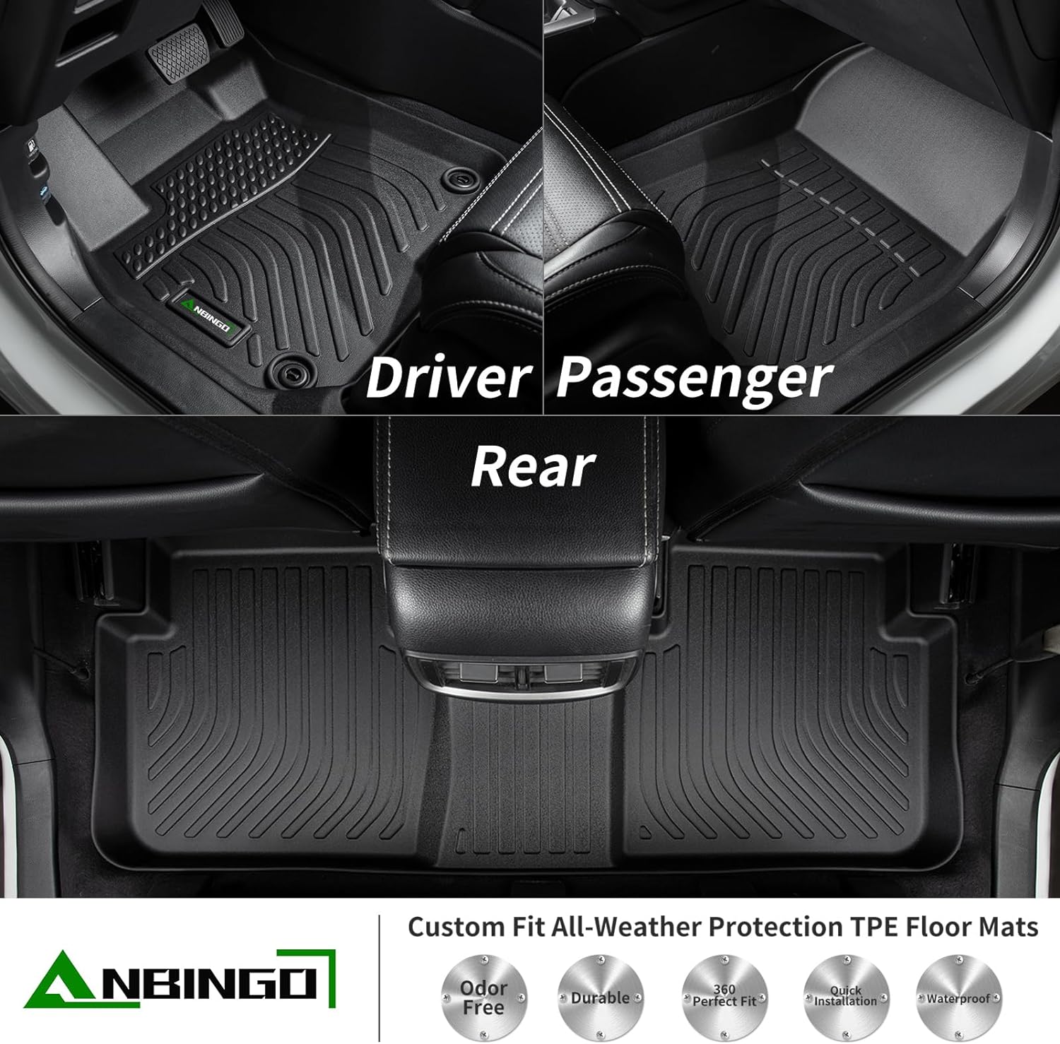 ANBINGO®-Floor Mats for Genesis GV70 2025-2022 (Not Fit Electrified GV70) TPE Fits Front& Rear Row GV70 Mats Waterproof Car GV70 All Weather Floor Mats GV70 Accessories-Black