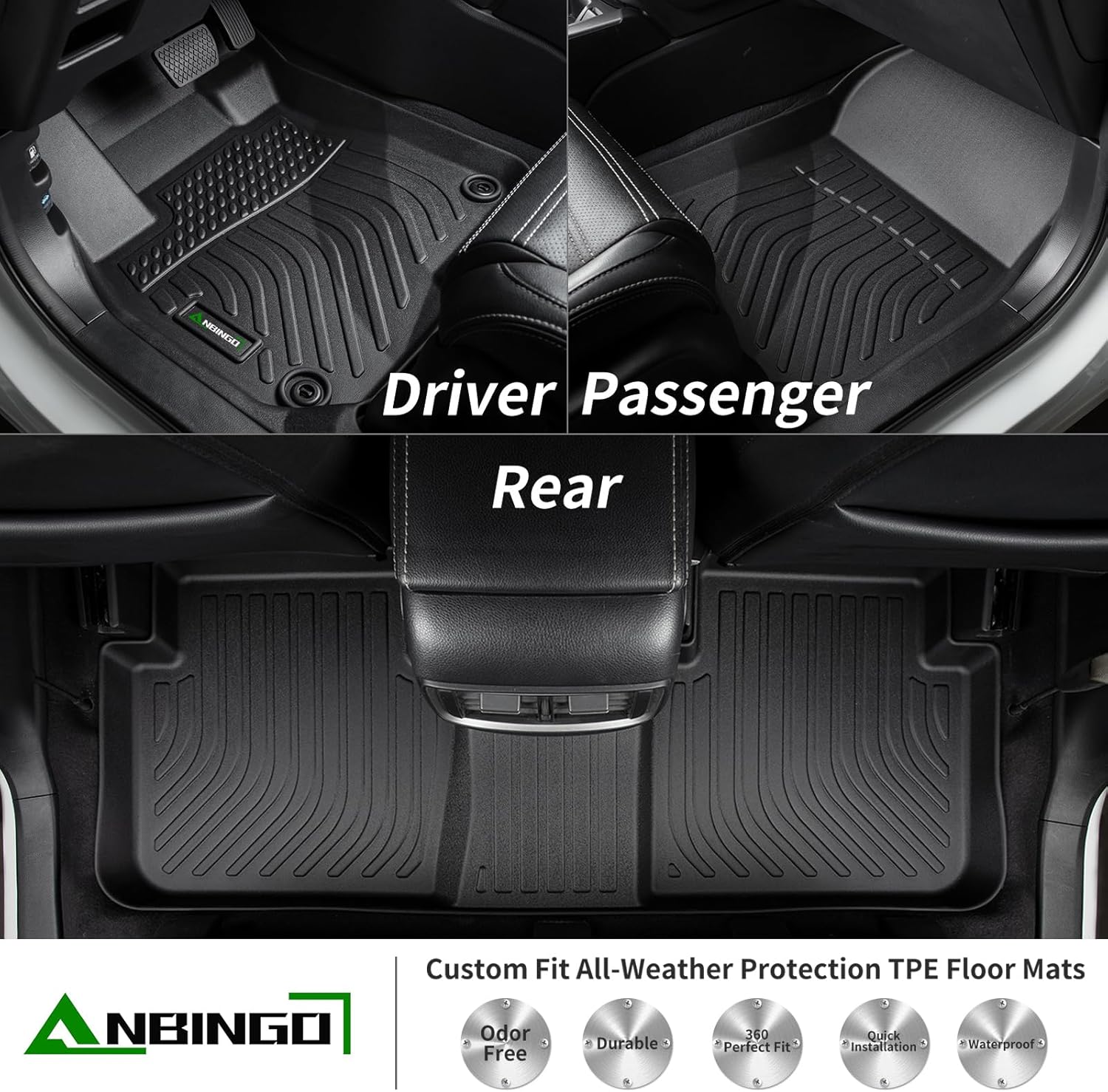 ANBINGO®-Floor Mats & Cargo Liner Custom for 2010-2015 RX / RX350 / RX450h All Weather Protection TPE Heavy Duty Non-Slip Automotive RX Floor Liners Fits Full Set RX350 Accessories, Black
