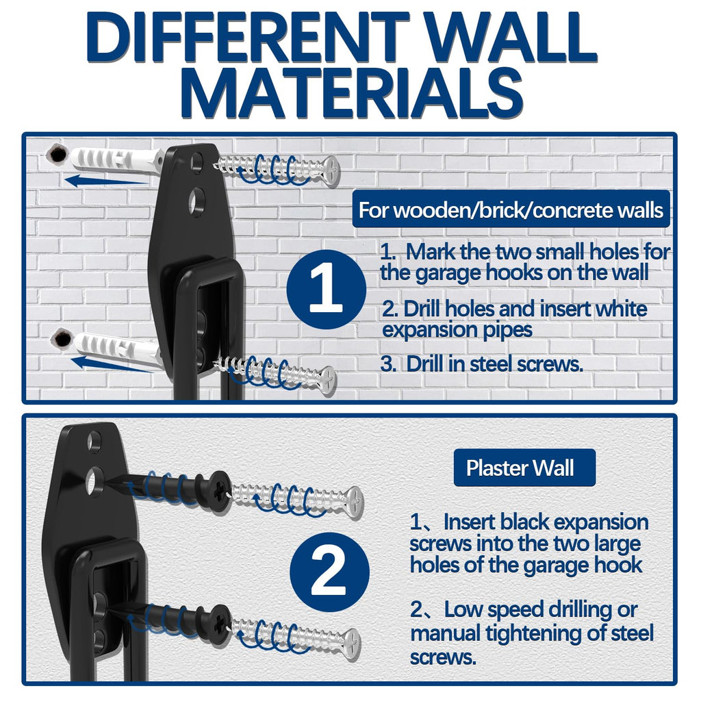 3-H Garage Wall Hooks 34 Pack, Garage Hooks Heavy Duty with Extra Welding Spots, Wall Mount Storage Organizer for Hanging Garden Lawn Tools, Ladder, Bike, WeedEater, Chair, Shovel, Blower (Black)