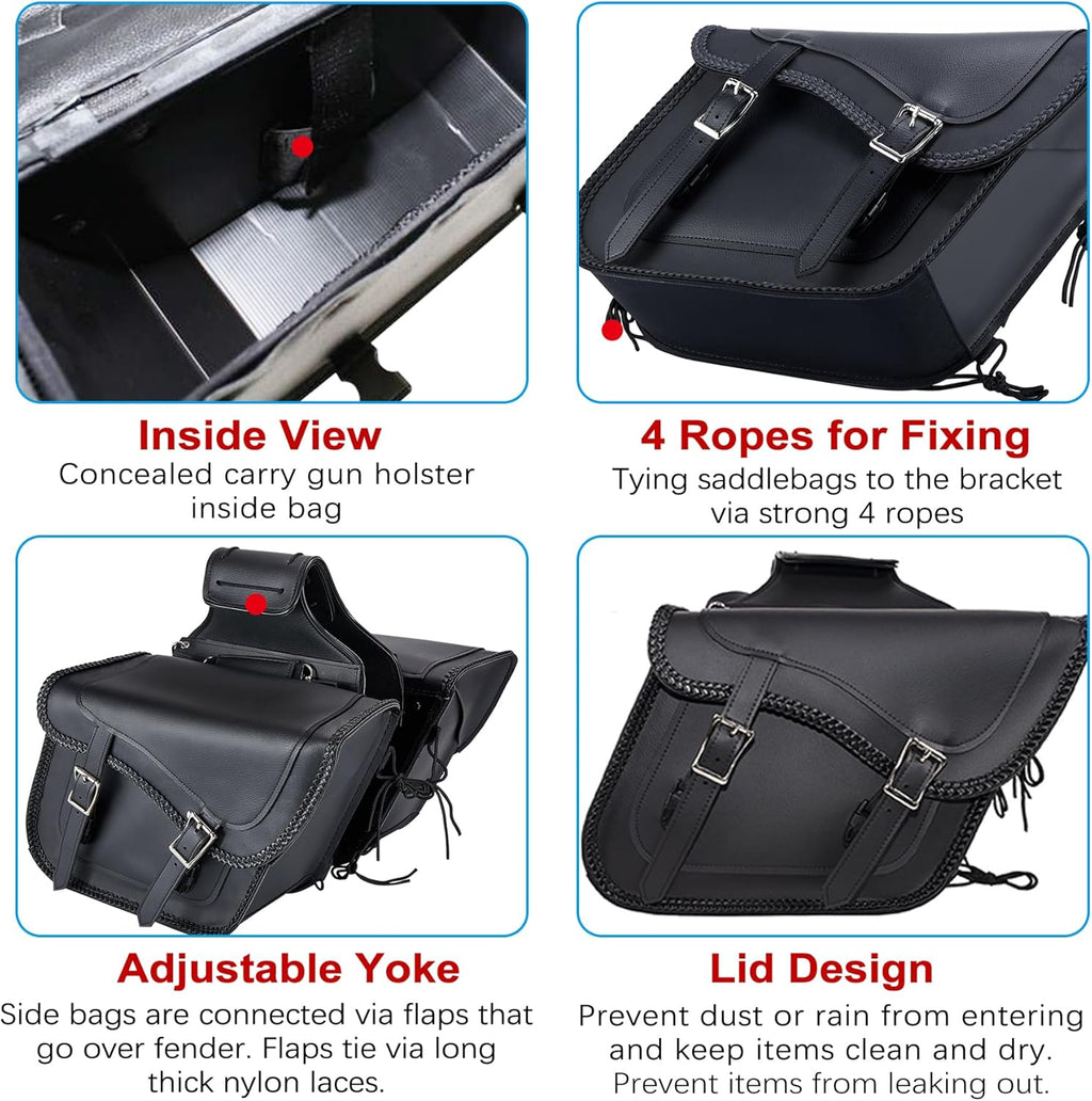 Dream Apparel Naked Cowhide Leather Motorcycle Saddle Bags Studded Throw Over Saddlebags, Motorcycle Side Bags for Honda Shadow Sportster Softail Dyna V-star (Black, No Studs)