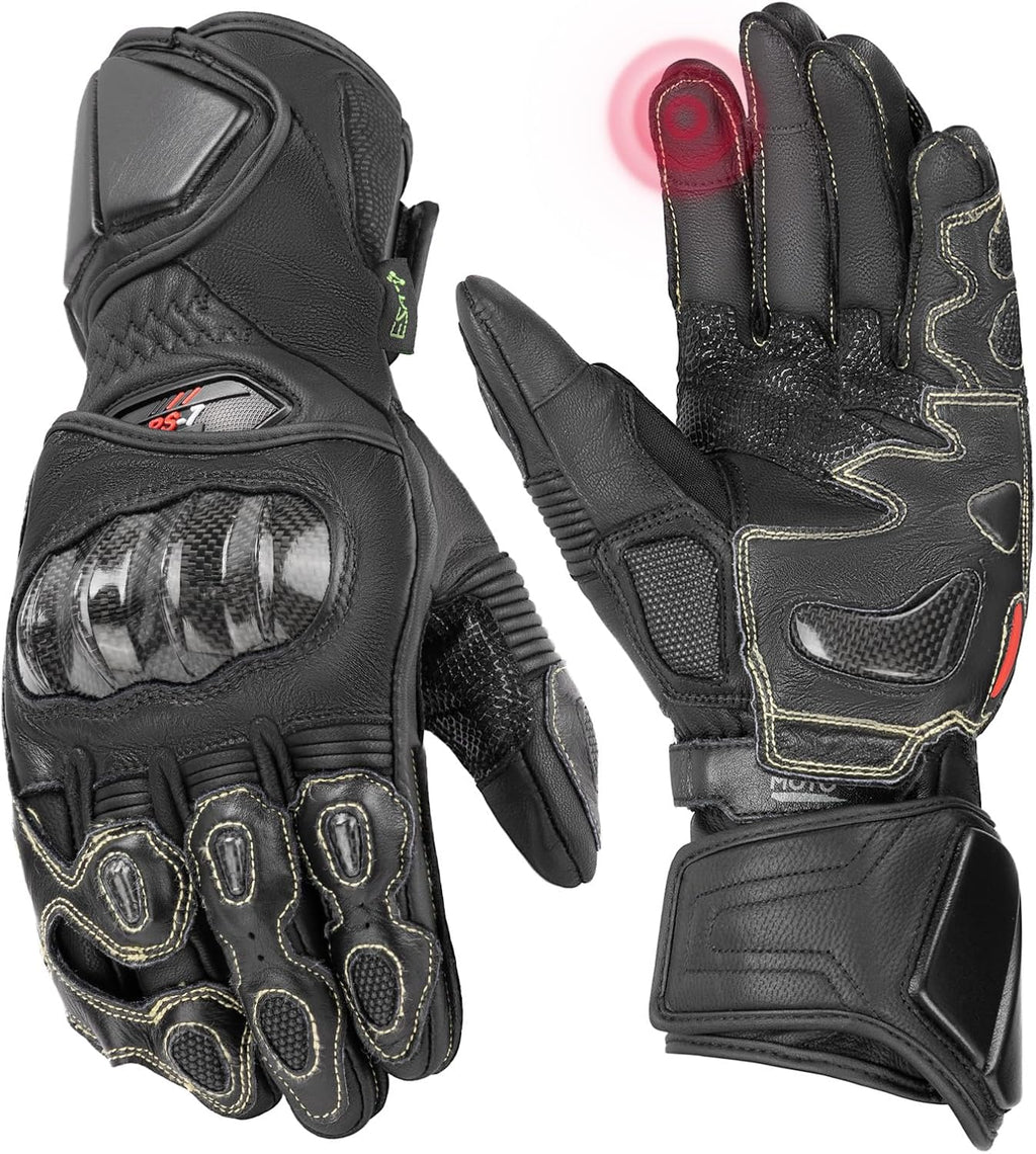 KEMIMOTO Leather Motorcycle Gloves for Men and Women, Riding Racing Gloves with ESA Cushioning Kevlar Carbon Fiber Knuckle Protection for Dirt Bike Motorbike Outdoor Sports