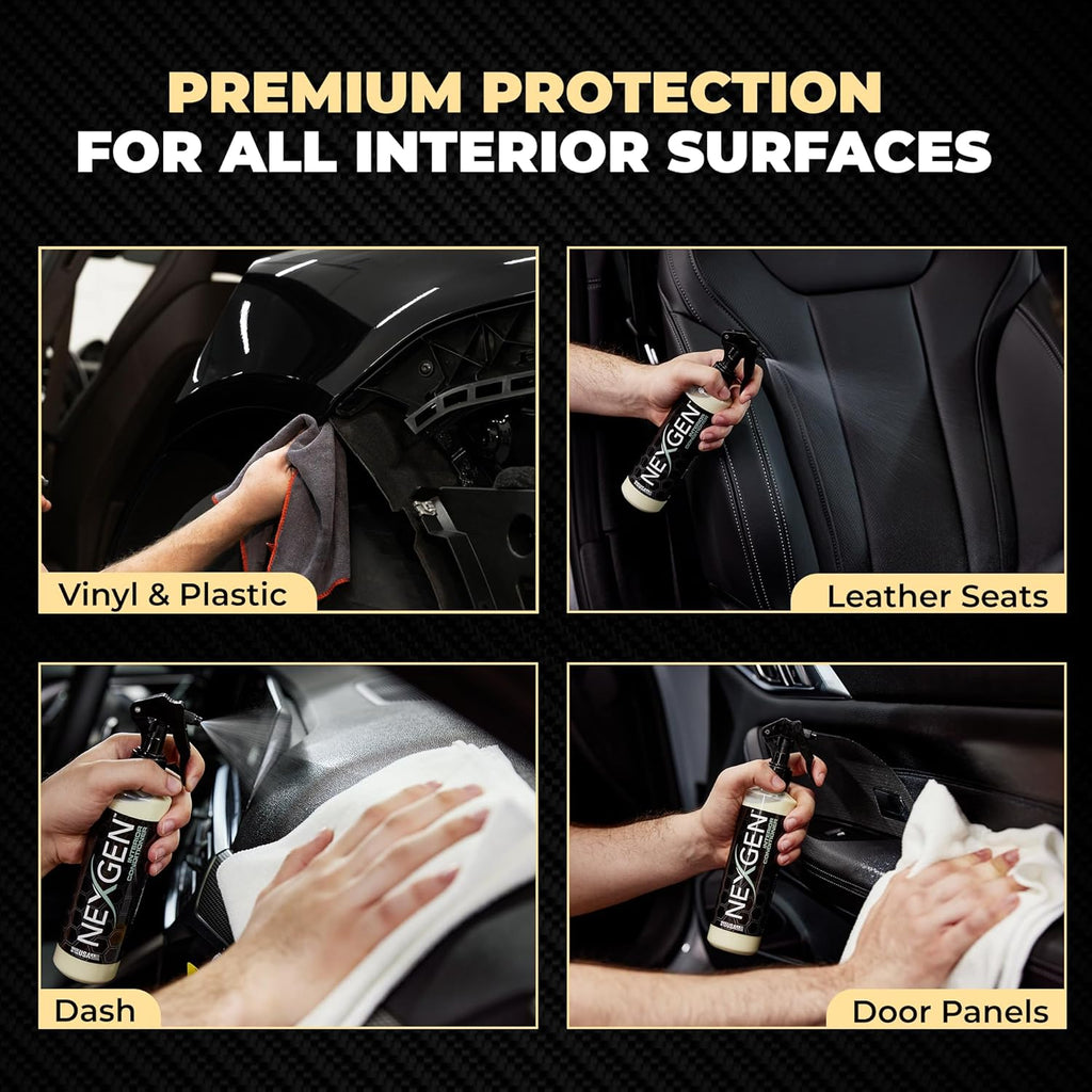 Nexgen Interior Conditioner (8oz) - Non-Greasy, UV-Blocking Formula - Fresh Leather Scent - On-The-Go Car Detailing - Car Cleaning Supplies - for Car Seats, Dashboards, Door Panels, & More