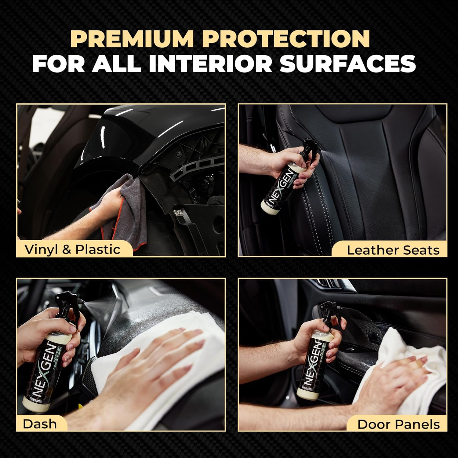 Nexgen Interior Conditioner (16oz) - Non-Greasy, UV-Blocking Formula - Fresh Leather Scent - On-The-Go Car Detailing - Car Cleaning Supplies - for Car Seats, Dashboards, Door Panels, & More