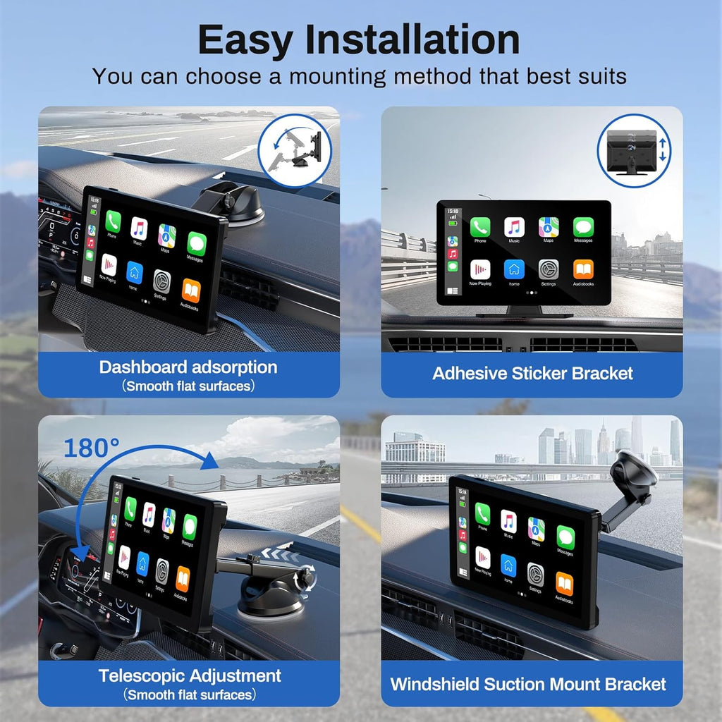 Wireless Carplay Screen for Car with 4K Dash Cam, 9" Portable Carplay & Android Auto, Component Subwoofer, Touchscreen with 1080p Backup Camera, GPS Navigation/Voice Control/BT/Mirror Link/FM