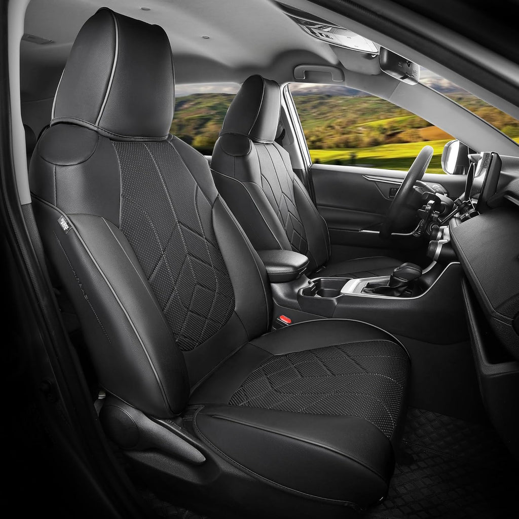 for Toyota RAV4 Seat Covers 2019 2020 2021 2022 2023 2024 2025 RAV 4 Prime & Hybrid XLE LE Limited XLE Premium (Not for XSE/SE Hybrid) - Custom Leather Car Seat Covers Full Set - Black
