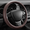 【2025 Model】 High-Grade Real Cowhide Steering Wheel Cover for Men Women，Brown Genuine Leather Steering Wheel Cover for Cars,Universal 14.5-15 inch Steering Wheels,Grid & Square Motif