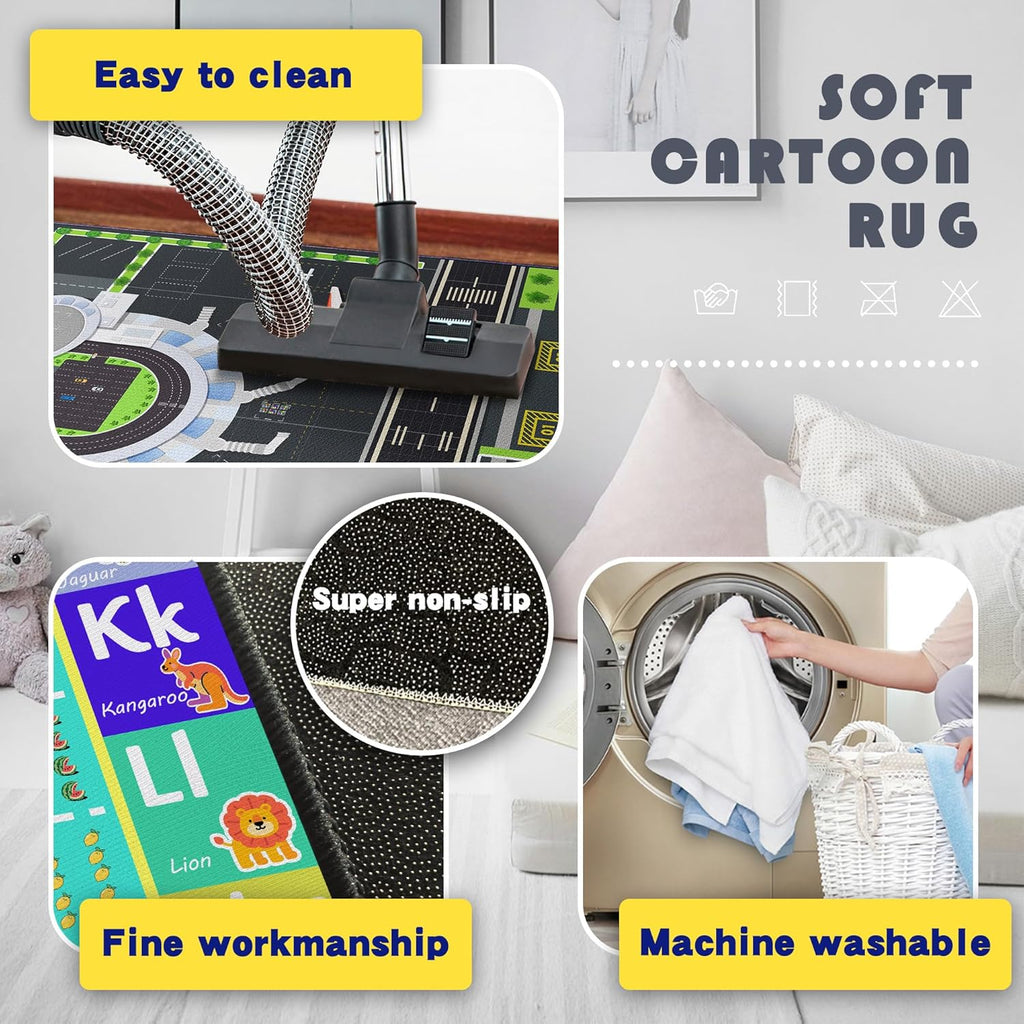 Play Rug for Playroom 2x3 Airport Carpet for Boys Bedroom with Combined City Road Traffic System Aircraft Runway Playmat Rugs Carpet Non-Slip Washable Area Mat