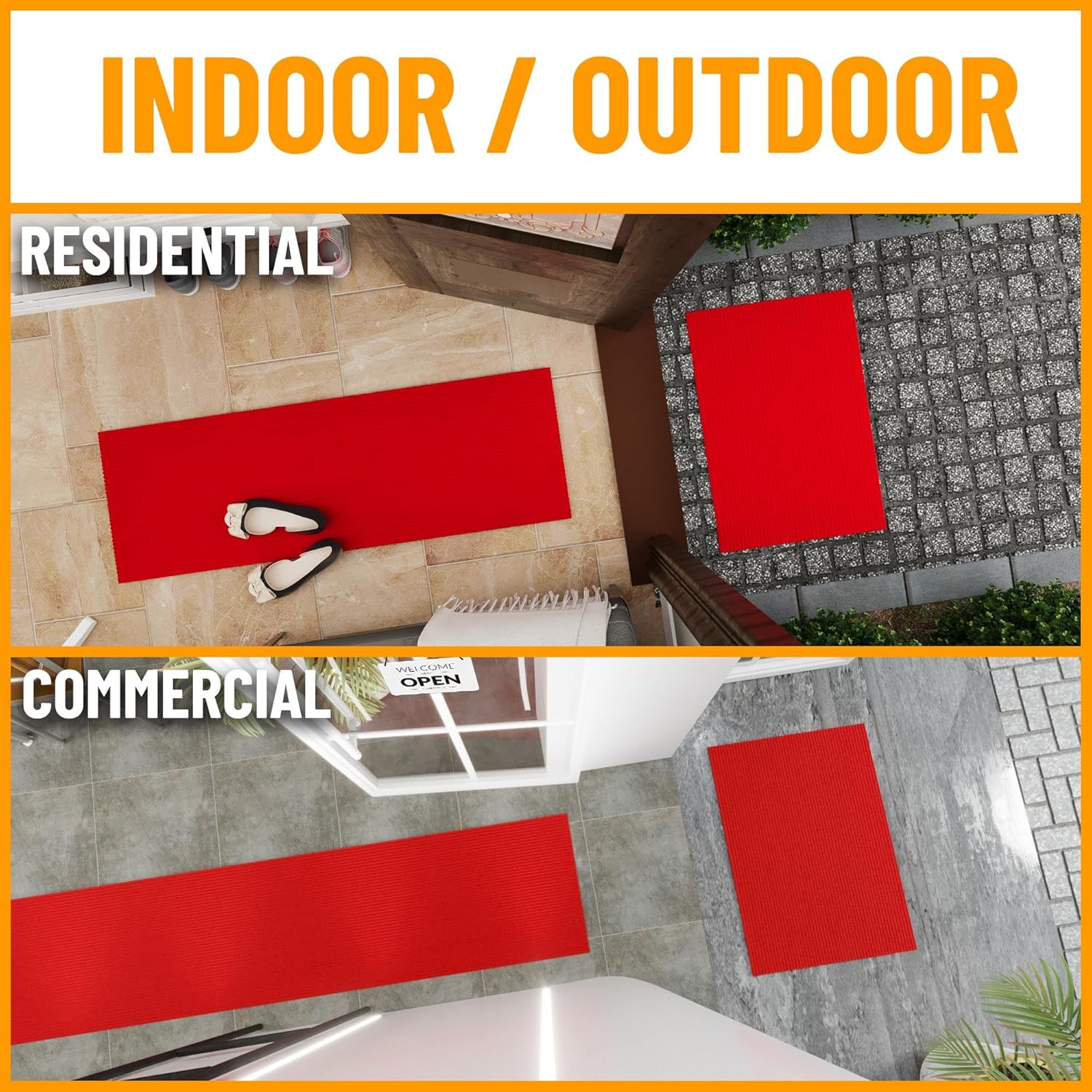 Ottomanson 6'6" x 8' Mud Mat Area Rug Scraper Carpet - Non-Slip, Dirt Trapping for Indoor & Outdoor Use - Ideal for Entryway, Garage, Kitchen, Patio & High-Traffic Areas, Red