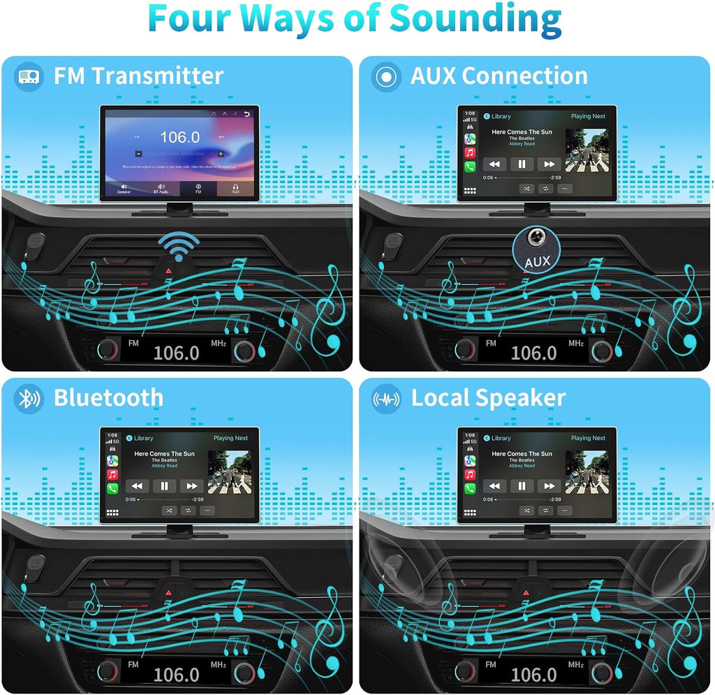 Portable Apple Carplay Screen for Car, 9" Wireless Apple Carplay & Android Auto,4K Dash Cam,1080p Backup Camera DVR,Car Audio Receivers GPS Navigation Mirror Link, Bluetooth,FM, Siri