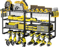 Metal Power Tool Organizer,Space-Saving Wall-Mounted Power Tool Rack,Holds 8 Drills + 4-Tier Storage,Durable Steel Construction for Garage, Workshop and Shed Organization