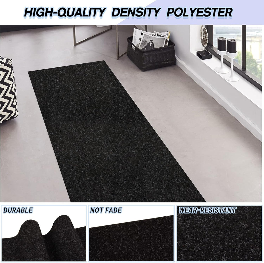 Custom Size Backed Non-Slip Area Rugs Runner, Easy Clean, Waterproof Runner Rugs for Hallway Entryway, Kitchen, Laundry, 4FT x 53FT, Black