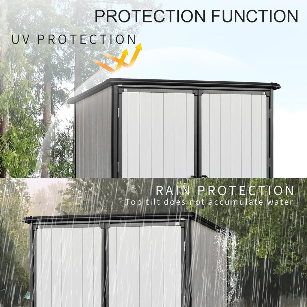 5x3 FT Resin Outdoor Storage Shed with Floor, Waterproof Resin Cabinet with Lockable Doors, Plastic Tool Shed for Patio Furniture, Bikes, Accessories,White+Black