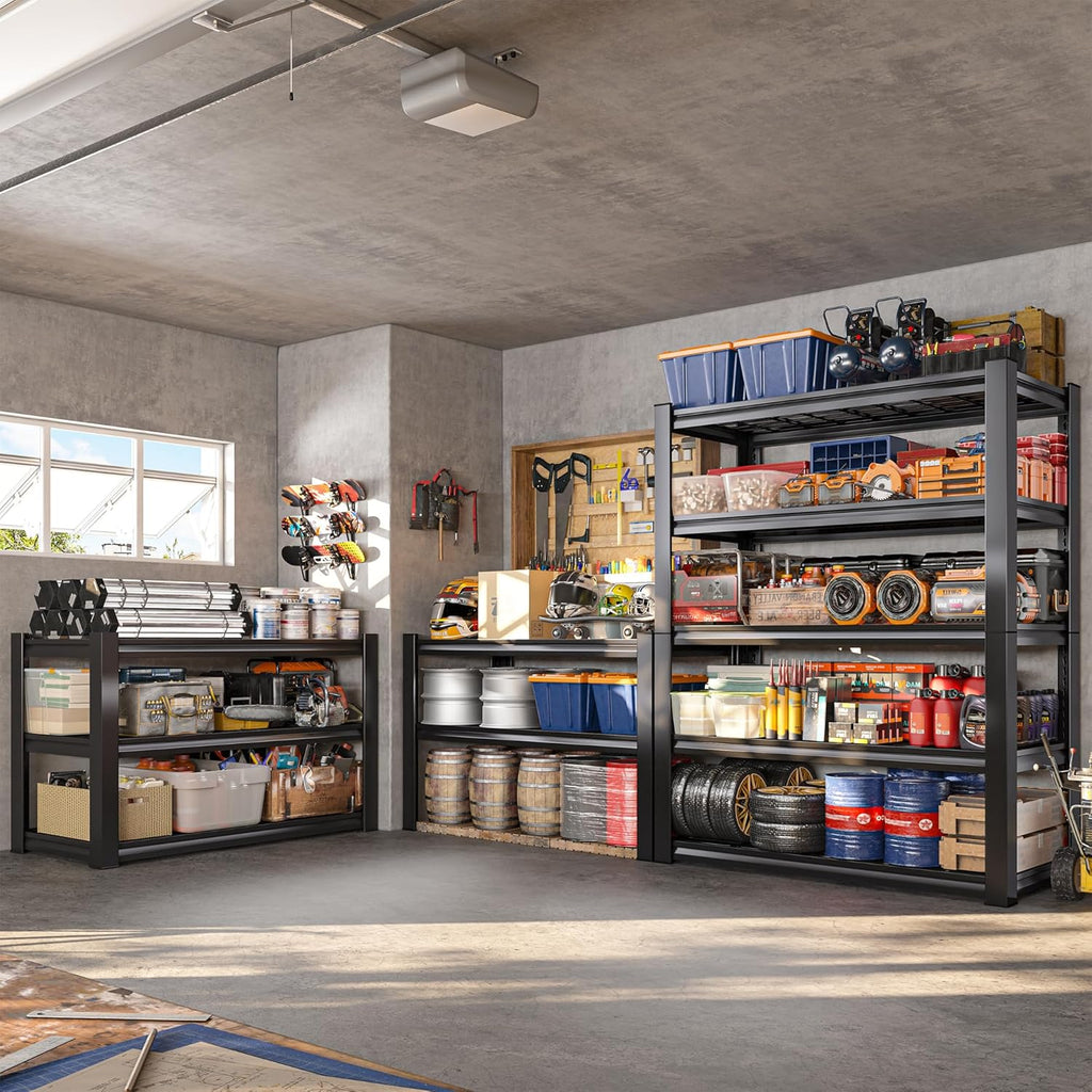 REIBII 3010LBS Storage Shelves 72" H Garage Shelving Heavy Duty Metal Shelving 5 Tier Adjustable Metal Shelves for Storage for Pantry Kitchen Basement 72" H x 35.5" W x 16" D, Black