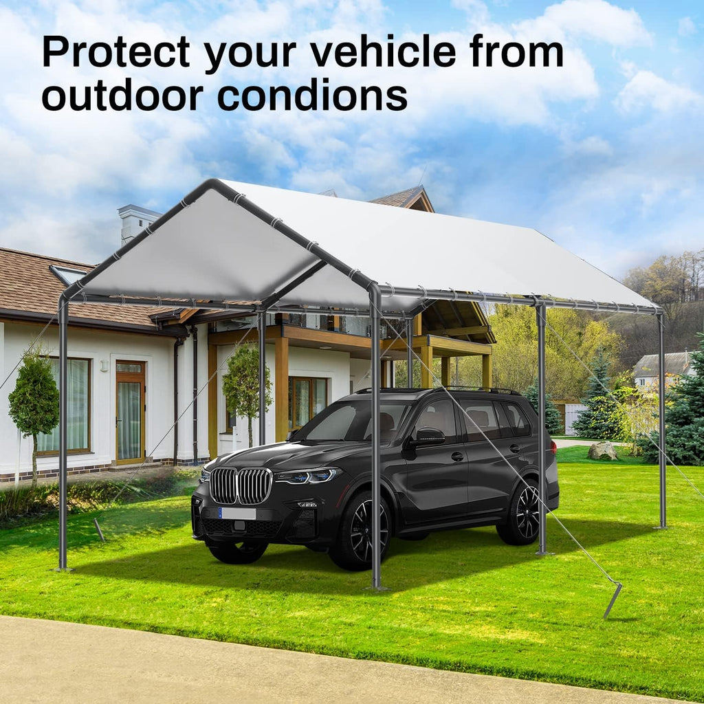 Grezone 10 x 20ft Heavy Duty Carport,Portable Car Tent Garage,All Season UV Resistant Car Canopy for Auto,Truck,Boat,Car (White)